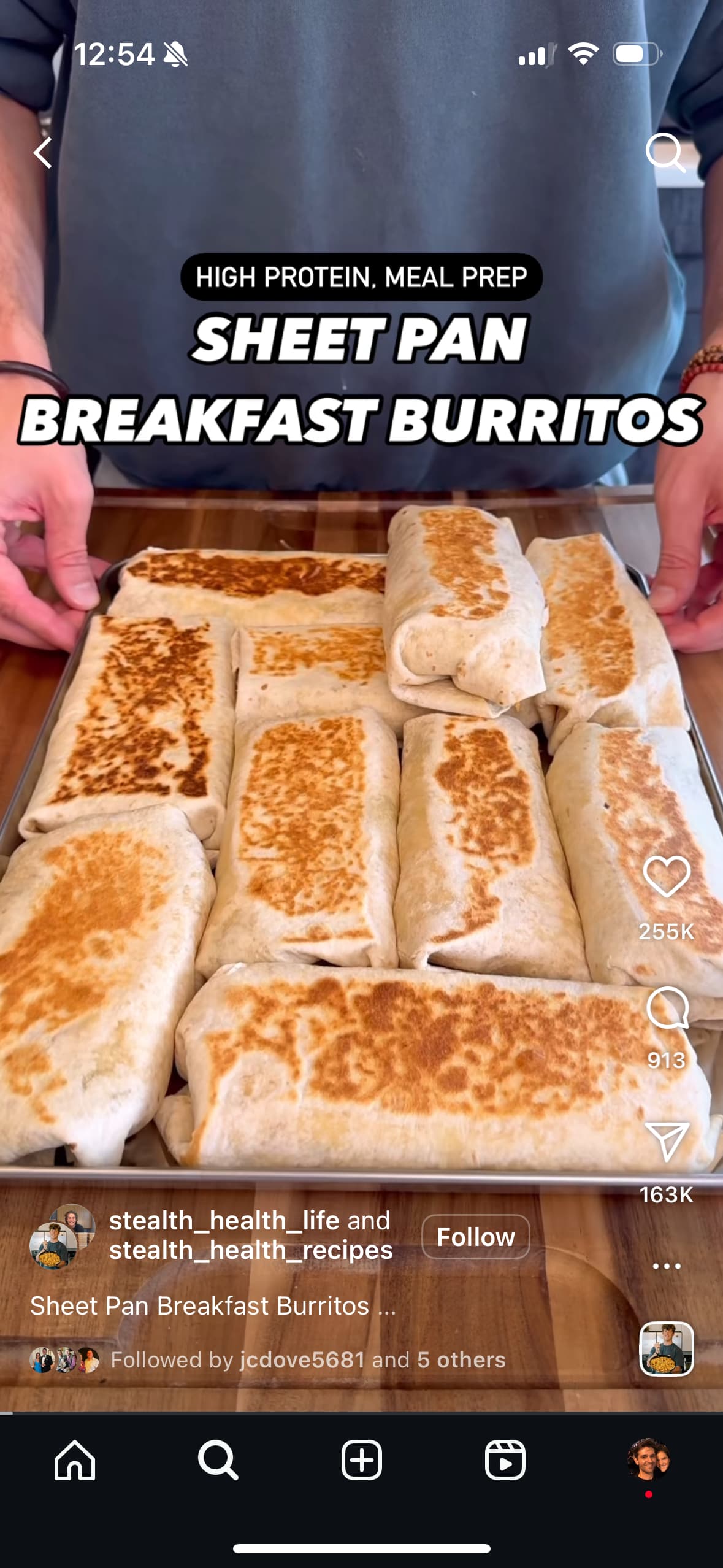 A view of a recipe for breaktast burritos on Instagram.